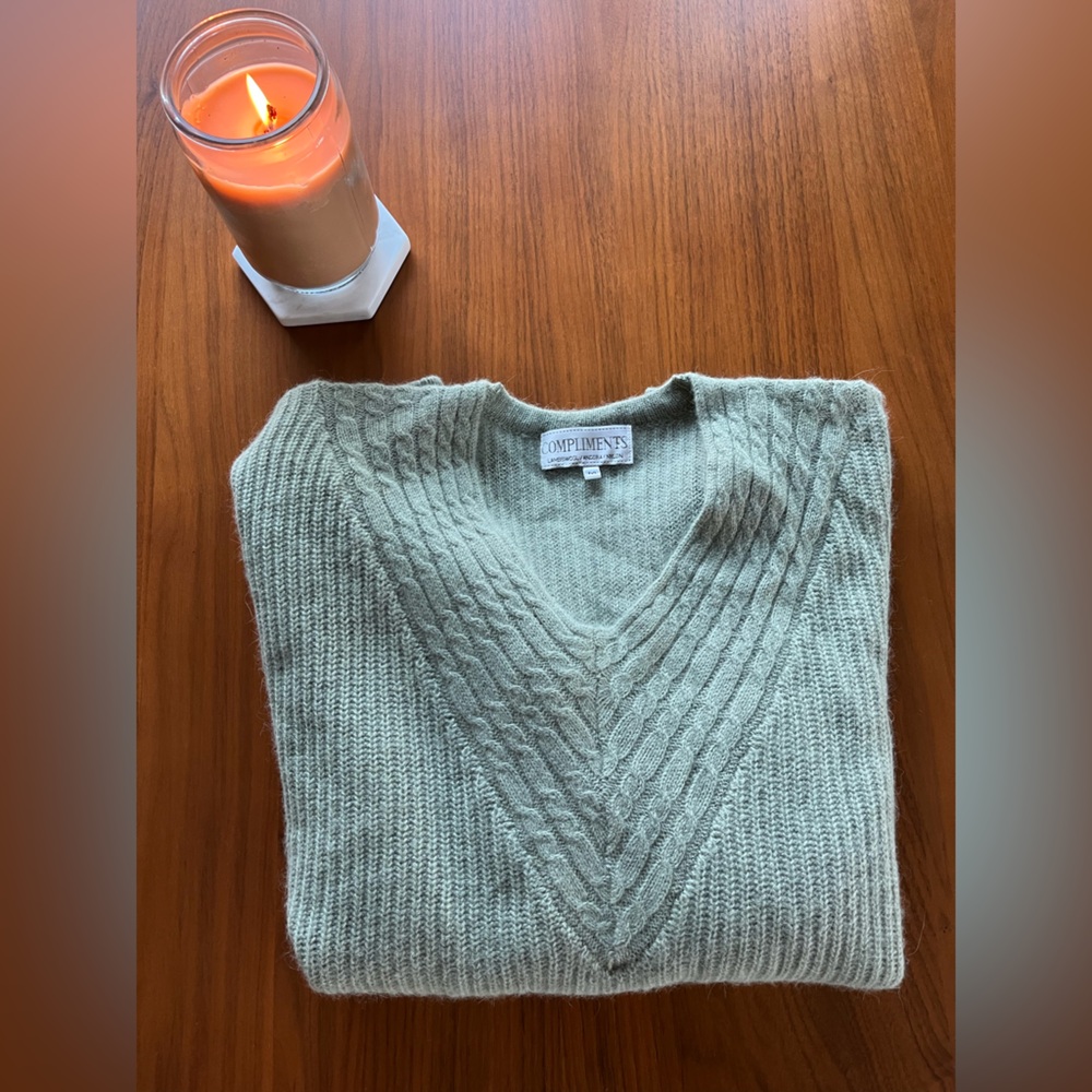 Compliments Angora Lambswool Oversized V-Neck Sweater in Sage Green